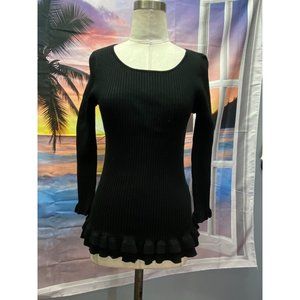 August Silk black ribbed L/S sweater with ruffled hem detail SMALL